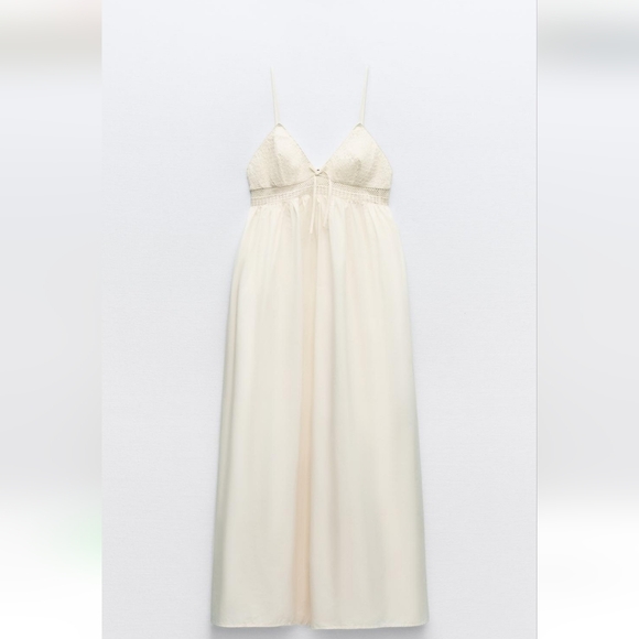 BNWT! Zara POPLIN MIDI DRESS in Ecru - Picture 7 of 9